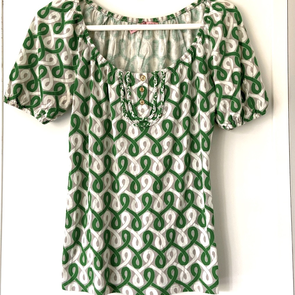 💥Free W/Purch Juicy Couture Green, Grey Short Sleeved Top Size Small (Flag)